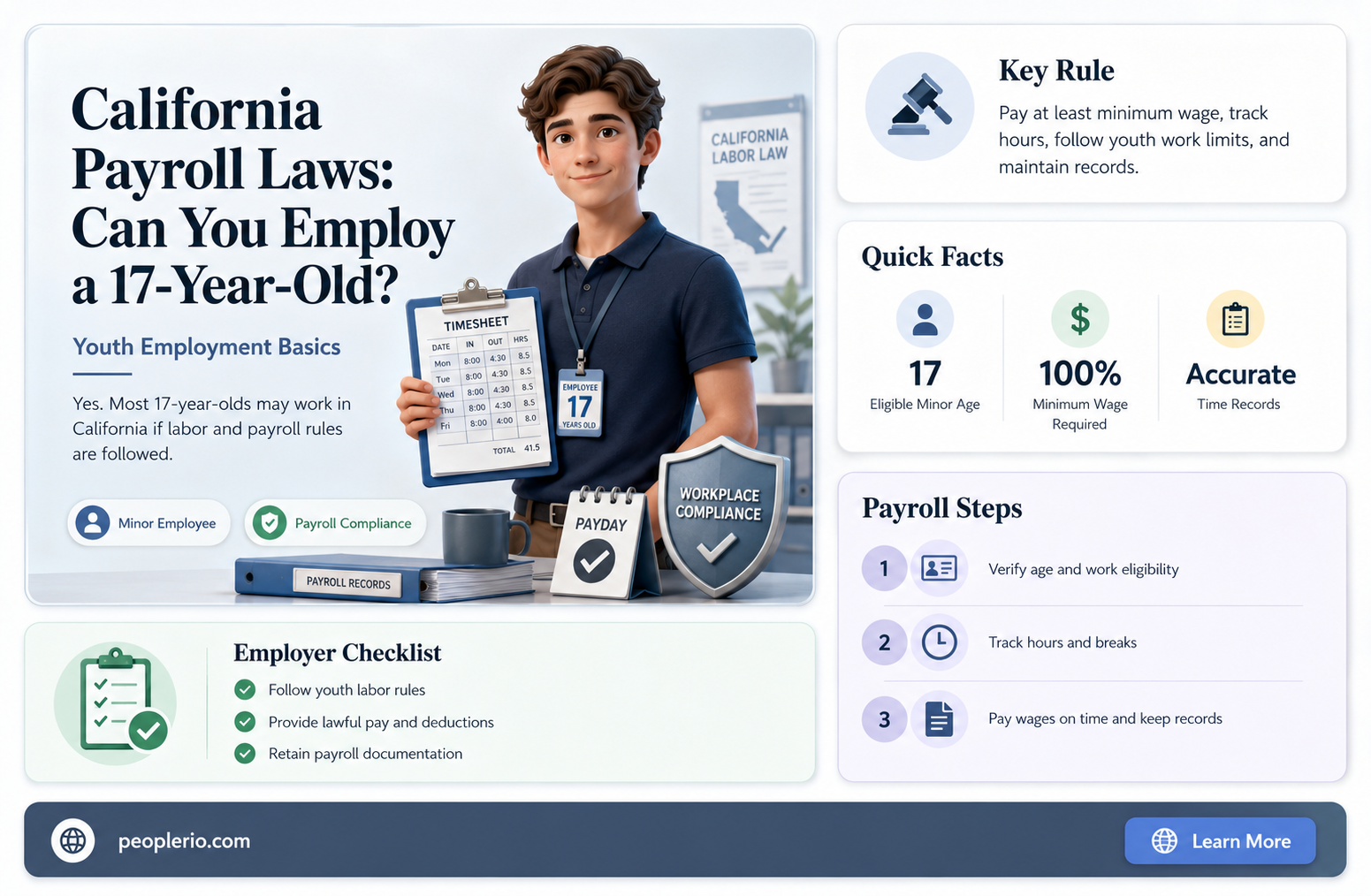 can i have a 17 year old on payroll california