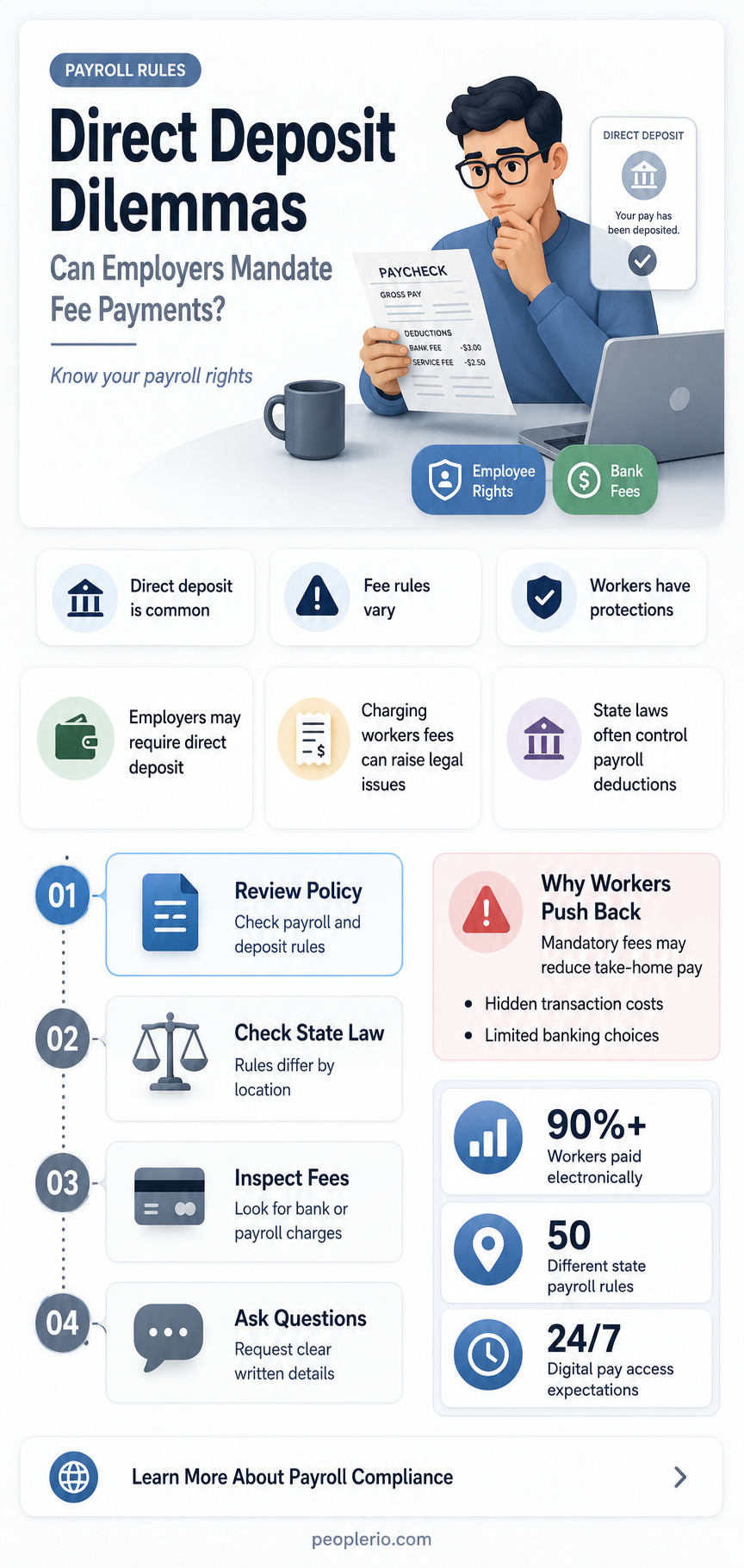 can employer require employee to pay direct deposit fees