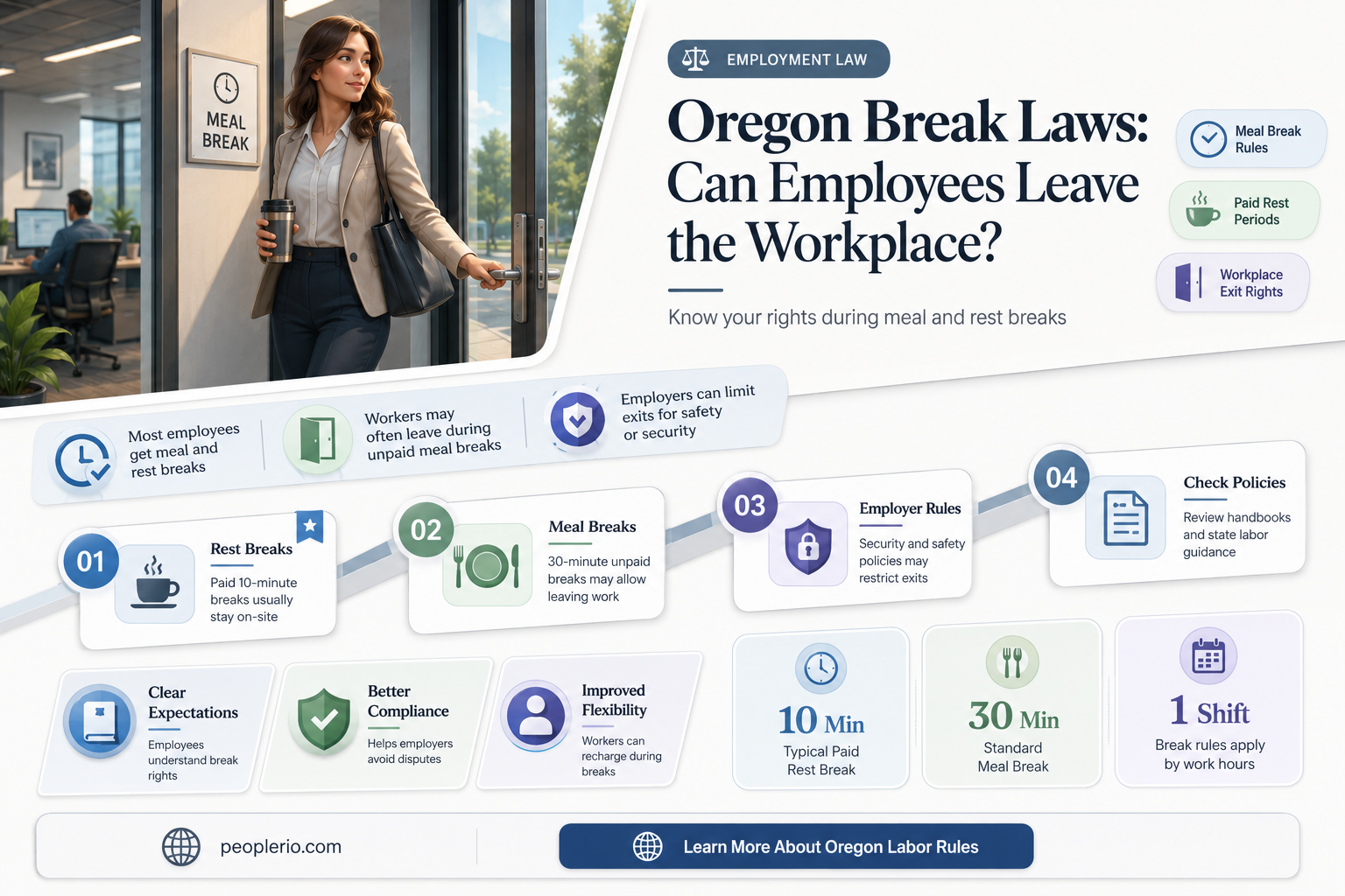 can an employee in oregon leave work sight during break