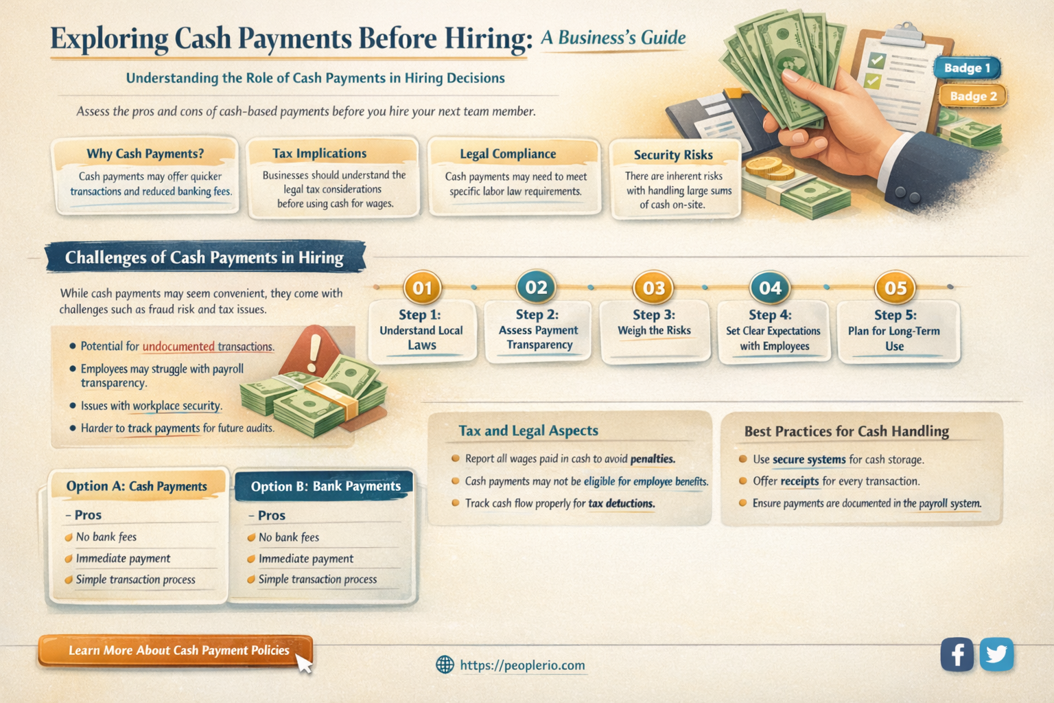 can a business pay cash before hiring an employee