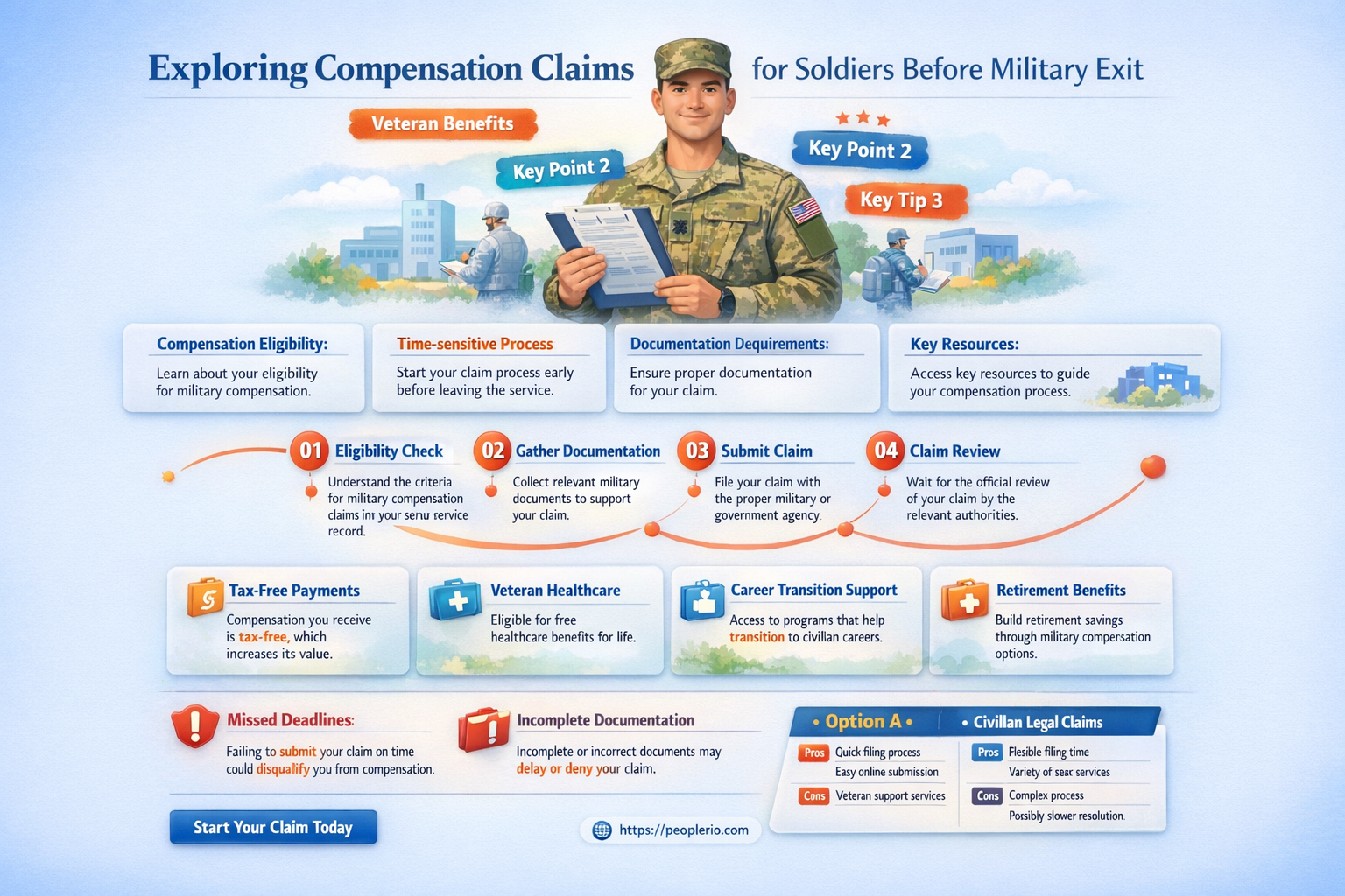 can soldiers file a compensation claim before exiting the military