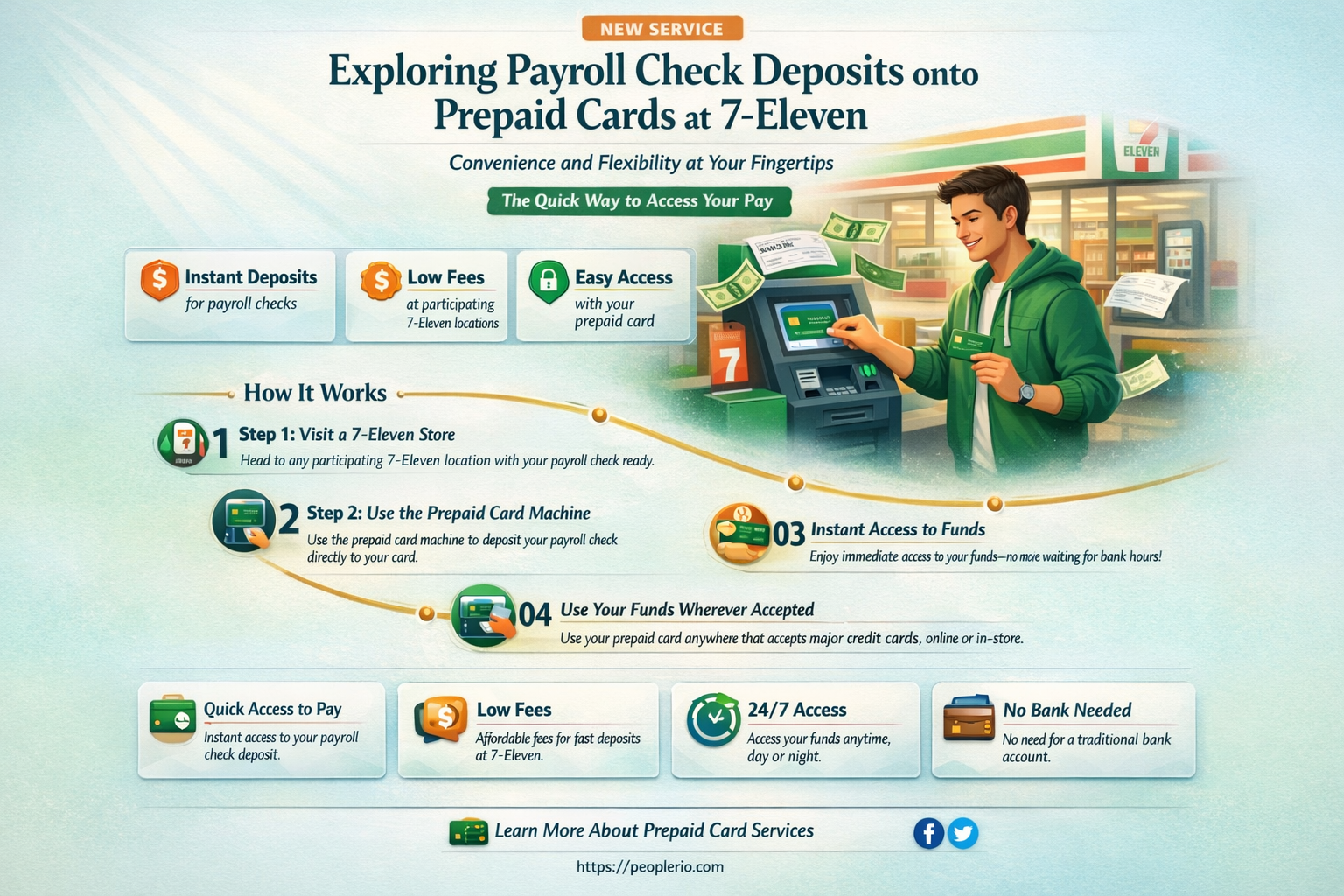 can 7-eleven deposit payroll checks onto a prepaid card