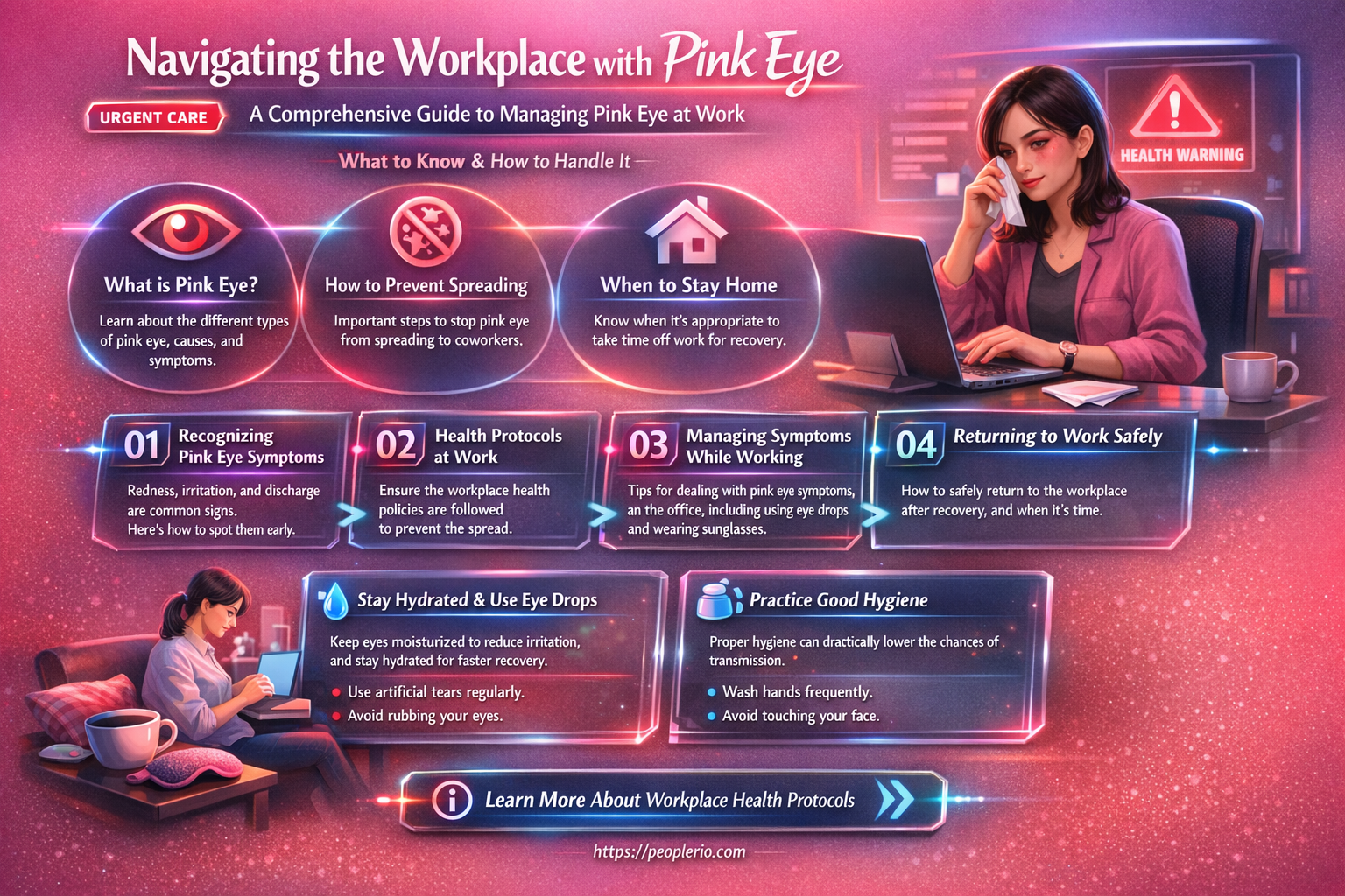 can a employee stay and work with pink eye