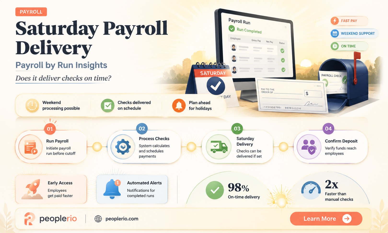 does payroll by run deliver checks on saturday
