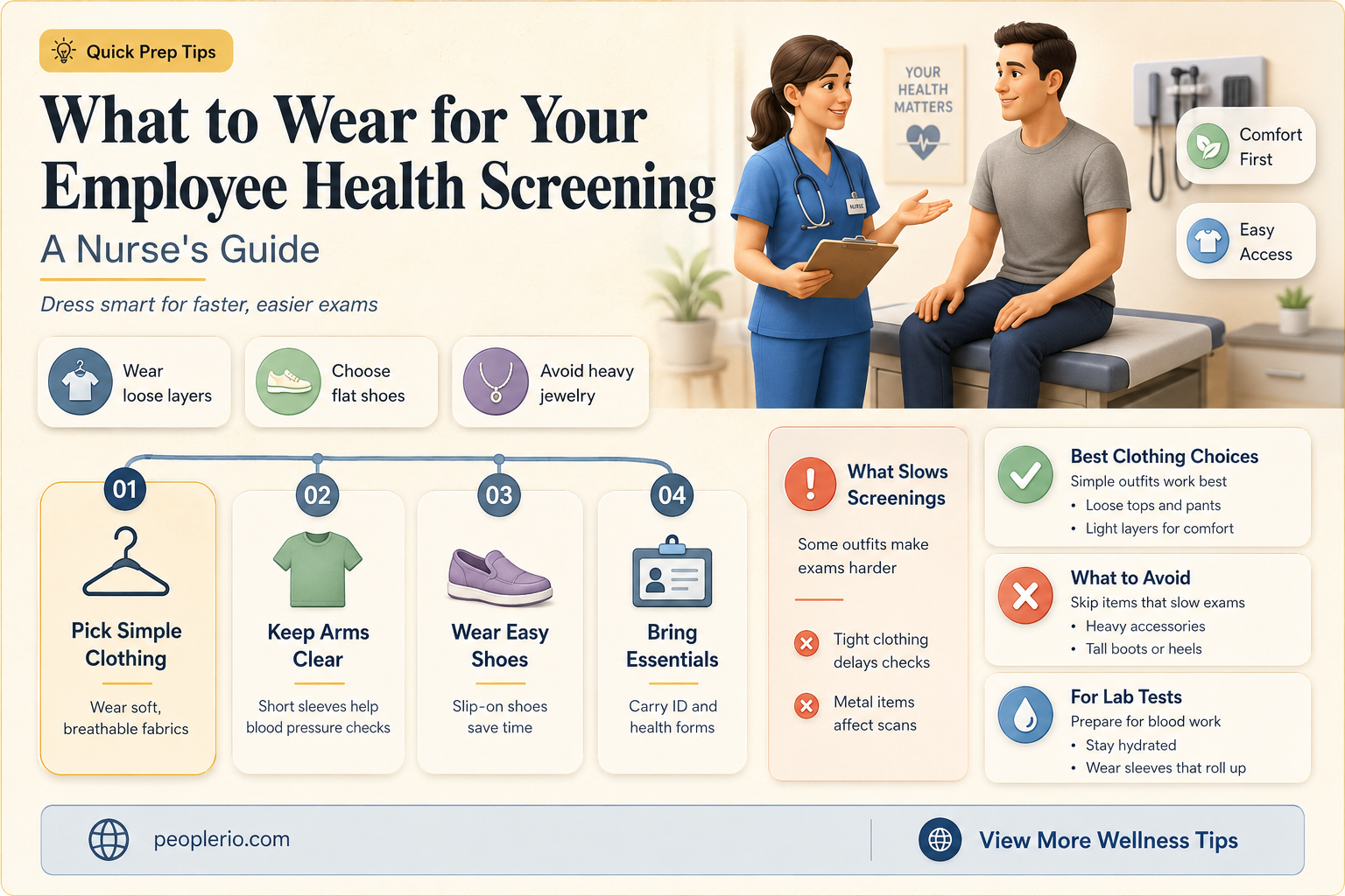 what do you wear to employee health sceening nurse